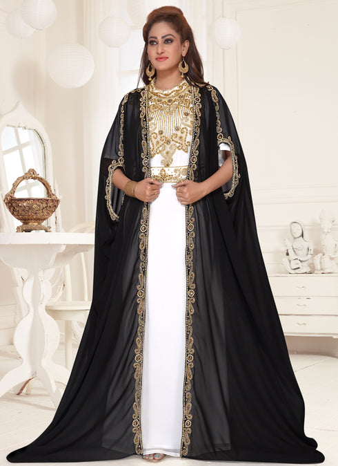 Black embroidered georgette islamic-kaftans