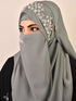 Grey luxury bridal wedding wear hijab scarf with handwork naqab