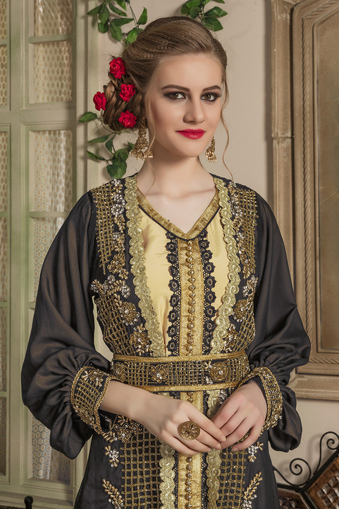 Black and beige party wear kaftan