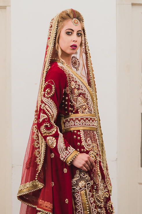 Red Wedding Velvet Morrocan Kaftan for Women