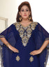 Blue embroidered georgette islamic-kaftans With Sun-proof hijab.