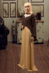 Brown Crepe Embroidered Kaftan Dress