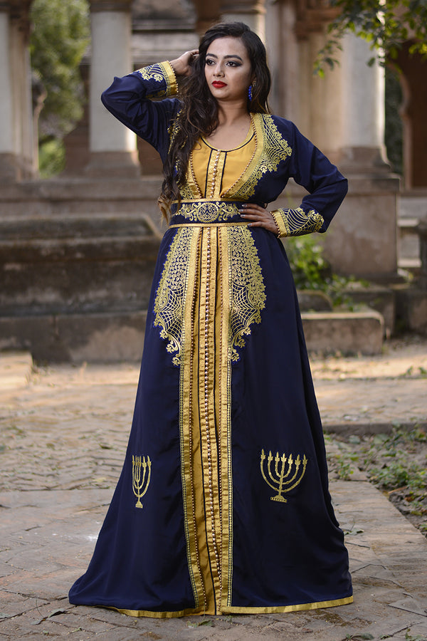 Dark blue designer party wear kaftan