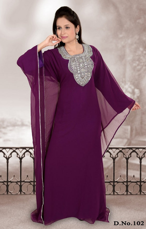 Wine embroidered georgette islamic-kaftans