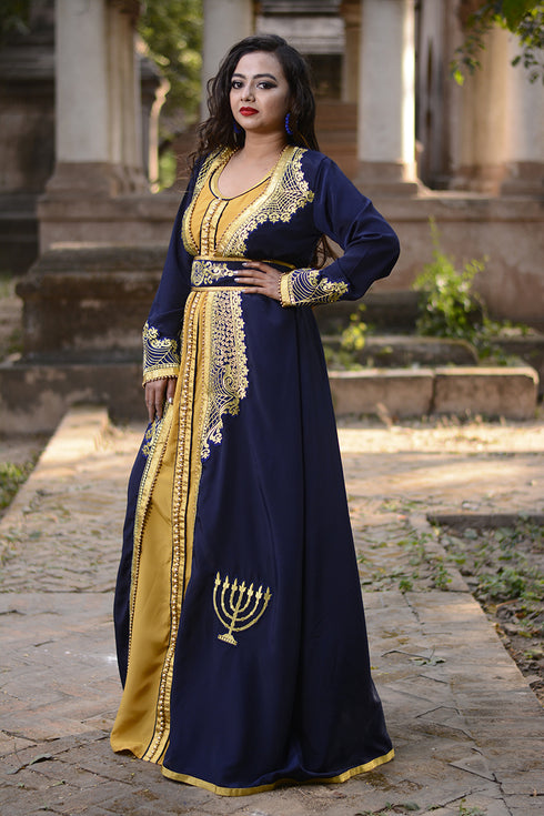 Dark blue designer party wear kaftan