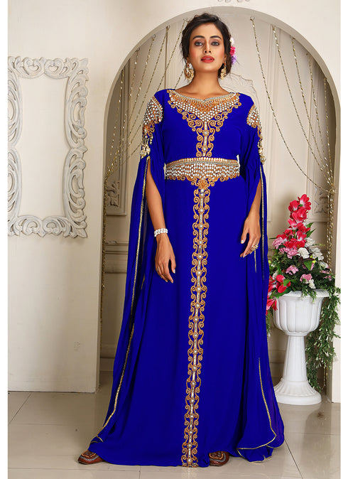 Arabic blue georgette islamic modern dubai kaftan
