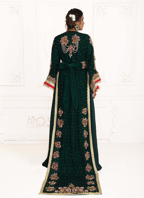 Dark green wedding moroccan kaftan islamic elegant dubai kaftan ladies long sleeve moroccan kaftan