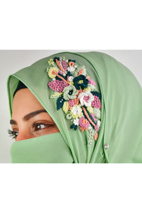 pista green threadwork partywear| wedding| bridal handwork hijab with naqab
