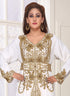 White embroidered georgette islamic-kaftans With Sun-proof hijab.