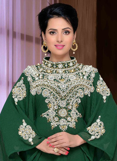 Green embroidered georgette islamic kaftan