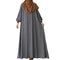 Grey front open abaya with zipper opening umbrella flare and matching belt