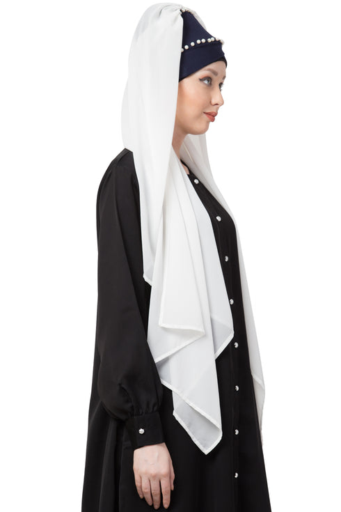 White Embroidered Georgette Hijab
