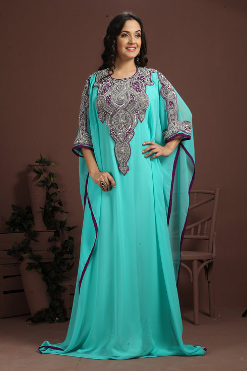 Dazzling blue fashionable hand made kaftan