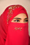 Wrap My Hijab Rani Pink Embroidered Hijab Scarf – Floral Beaded Design, 60×39 cm