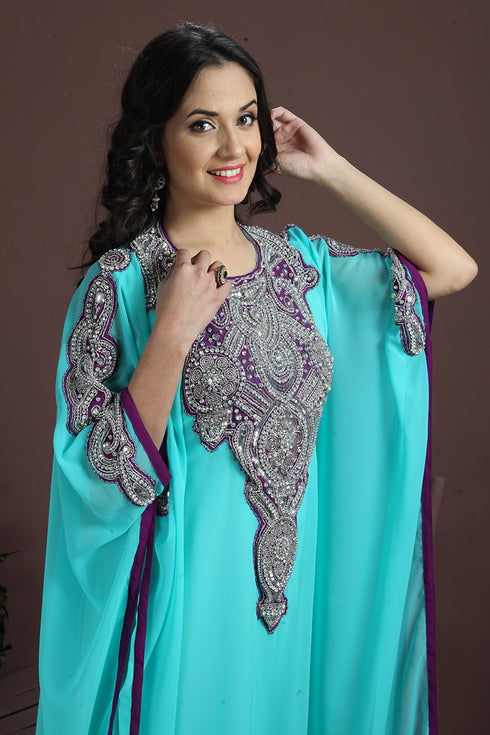 Dazzling blue fashionable hand made kaftan