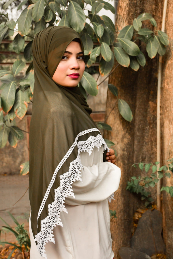 Army green ready to wear | instant hijab with lace