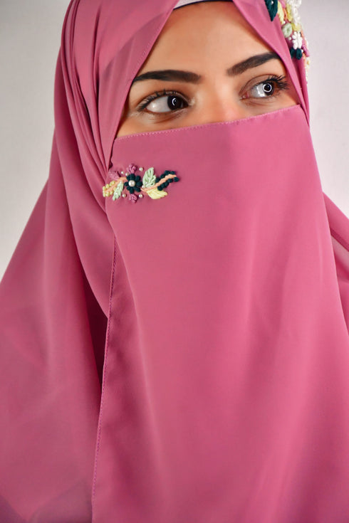 pink threadwork partywear| wedding| bridal handwork hijab with naqab