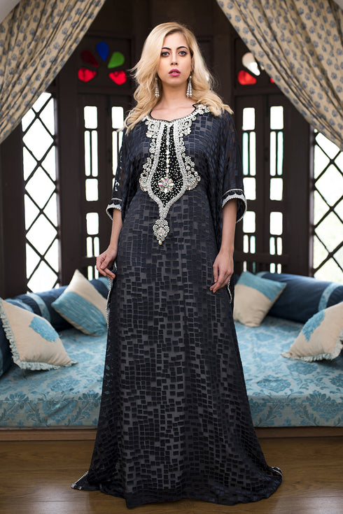 Dark gray hand made designer kaftan