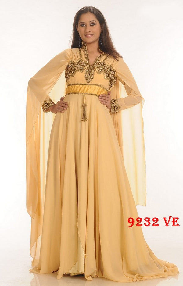 Beige embroidered georgette islamic-kaftans