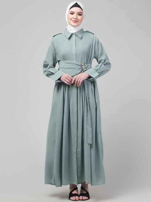 Matt nida wide belt coat style abaya with Hijab