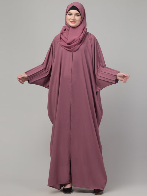 Mauve pintucks crinckled cey fabric kaftan abaya with hijab