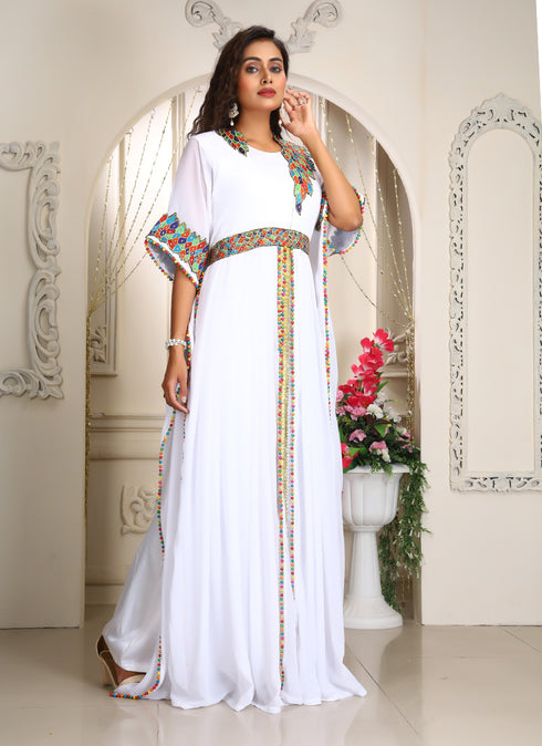 White moroccan embroidery kaftan for women dubai kaftan