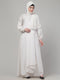 White sequins hand embroidred balloon sleeve abaya with hijab
