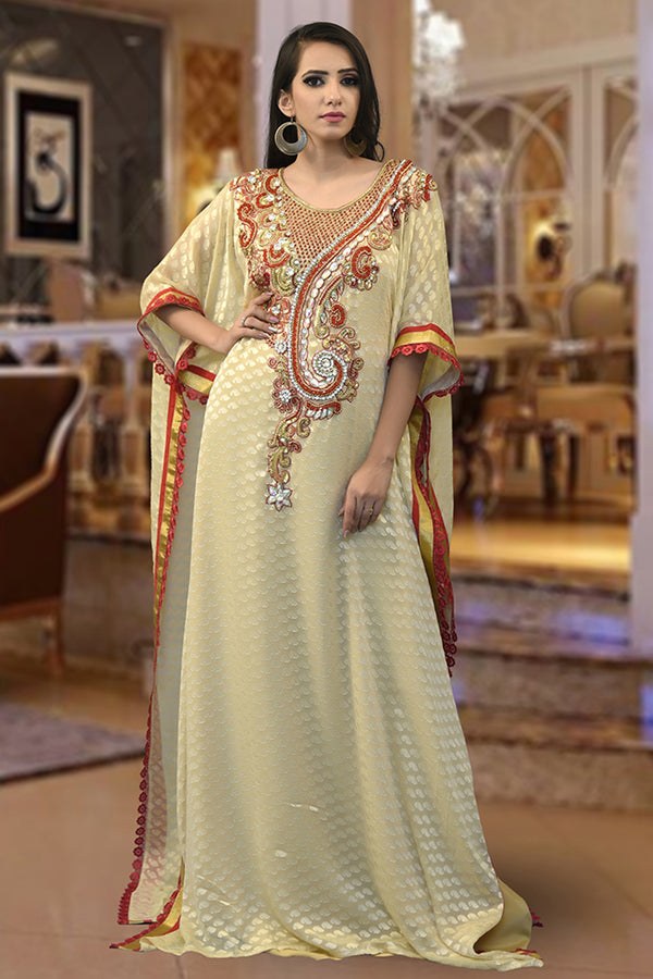 Dubai ladies embroidery evening dress kaftan biskit