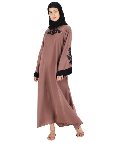 Beige embroidered nida abaya