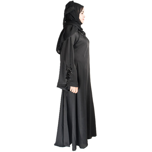 Black plain art silk abaya