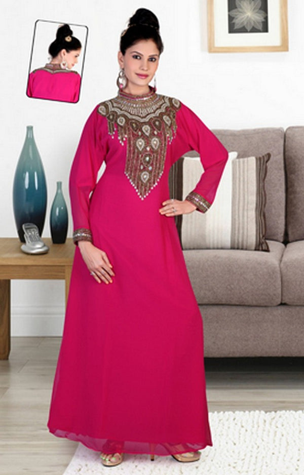 Dark-rani-pink embroidered georgette islamic-kaftans
