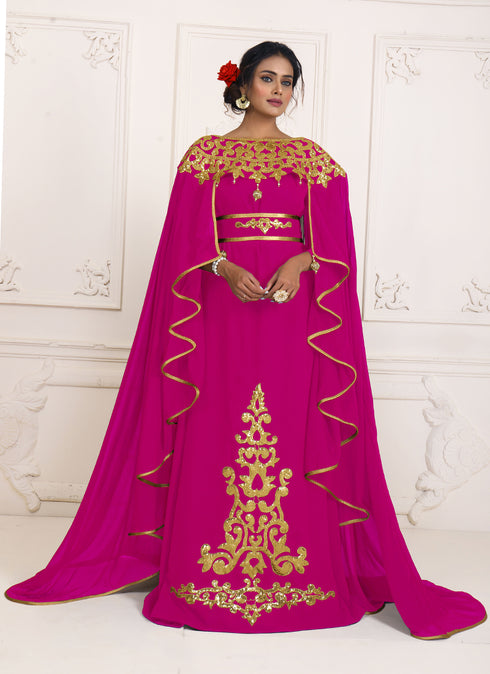Pink and gold embroidery israeli dress islamic design kaftan takchita wedding party wear kaftan