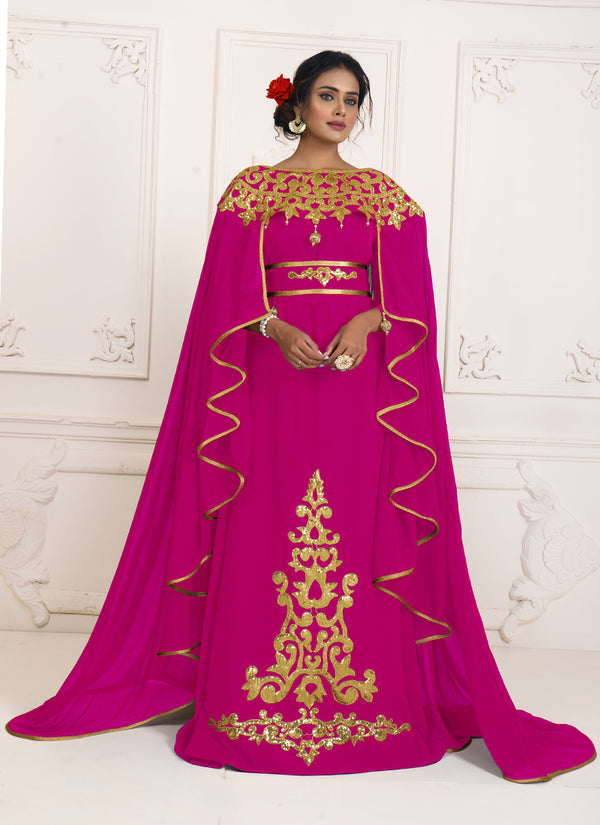 Pink and gold embroidery israeli dress islamic design kaftan takchita wedding party wear kaftan