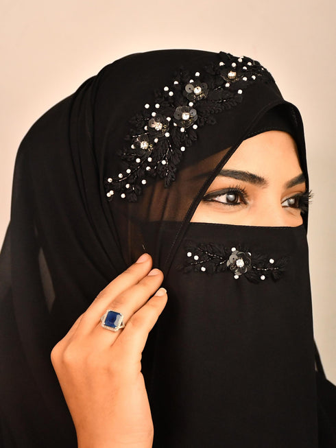 wrap my hijab luxury black handcrafted wedding hijab