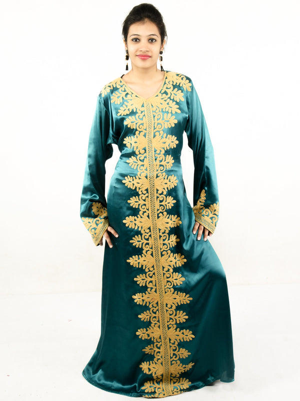 Teal embroidered georgette islamic kaftan
