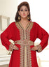 Red embroidered georgette islamic-kaftans With Sun-proof hijab.