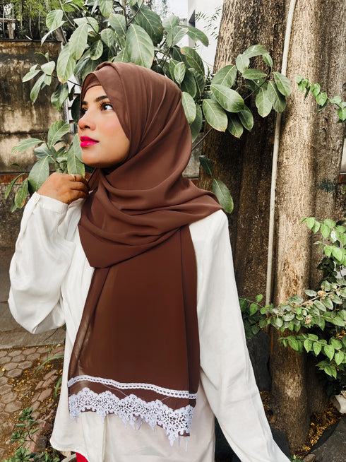wrap my hijab georgette lace hijab dark brown