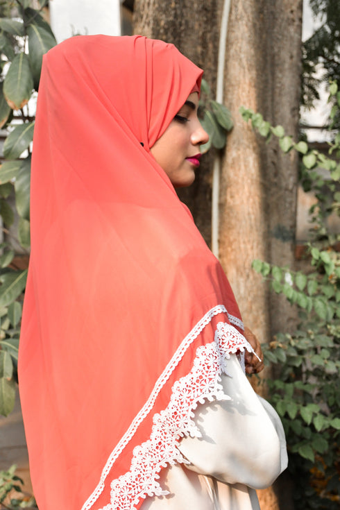 Tomato ready to pink | instant hijab with lace