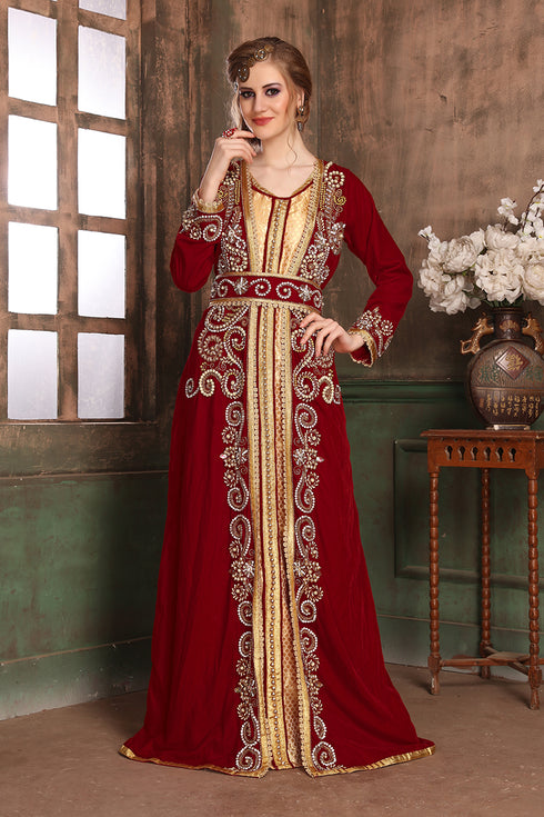 Maroon and beige designer kaftan