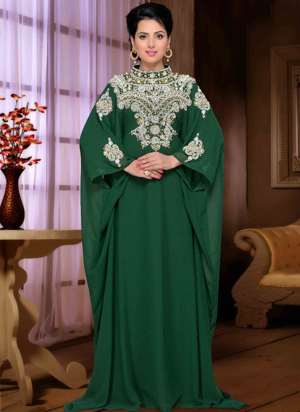 Green embroidered georgette islamic kaftan