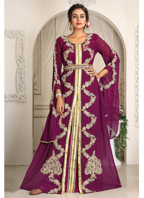 Violet designer hand beaded moroccan party wedding kaftan