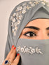Grey luxury bridal wedding wear hijab scarf with handwork naqab