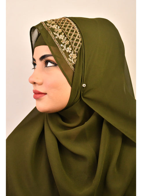 Mehandi green luxury bridal wedding wear hijab scarf with handwork
