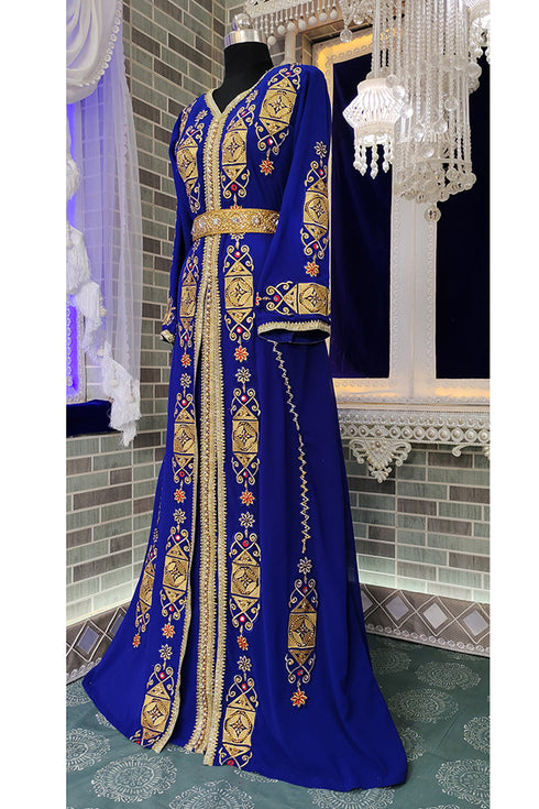 Royal blue designer islamic takchita embroidery moroccan kaftan