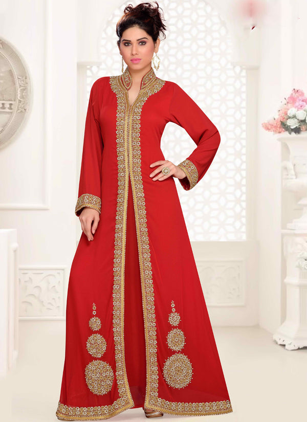Maroon embroidered georgette islamic kaftans With Scarves Sun-proof hijab.