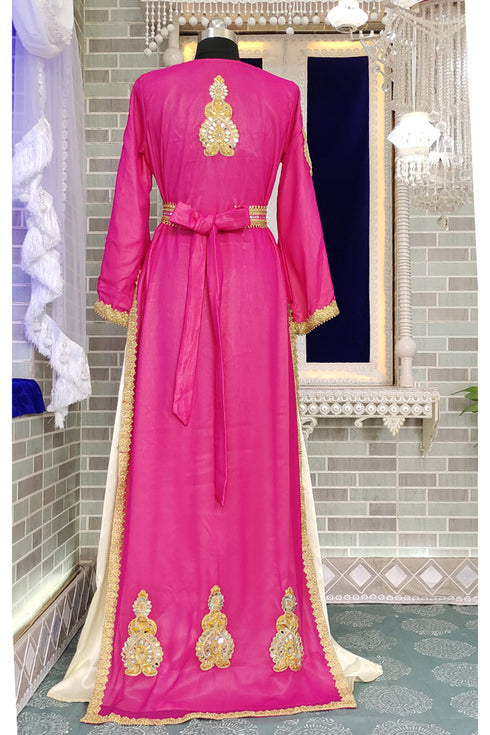 Pink designer takchita maxi moroccan wedding kaftan for womens