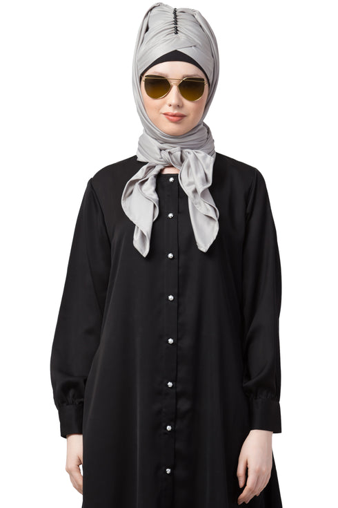 Grey Embroidered Polyester Hijab