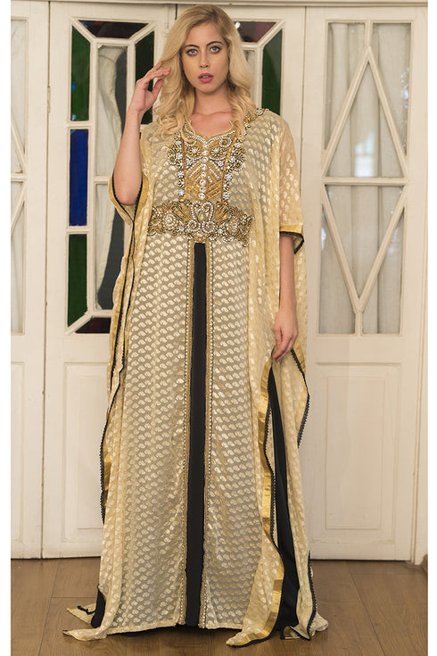Beige and black kaftan dress
