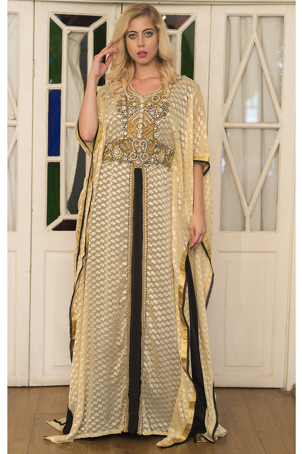 Beige and black kaftan dress