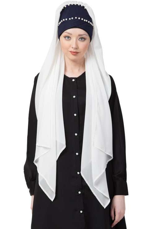 White Embroidered Georgette Hijab